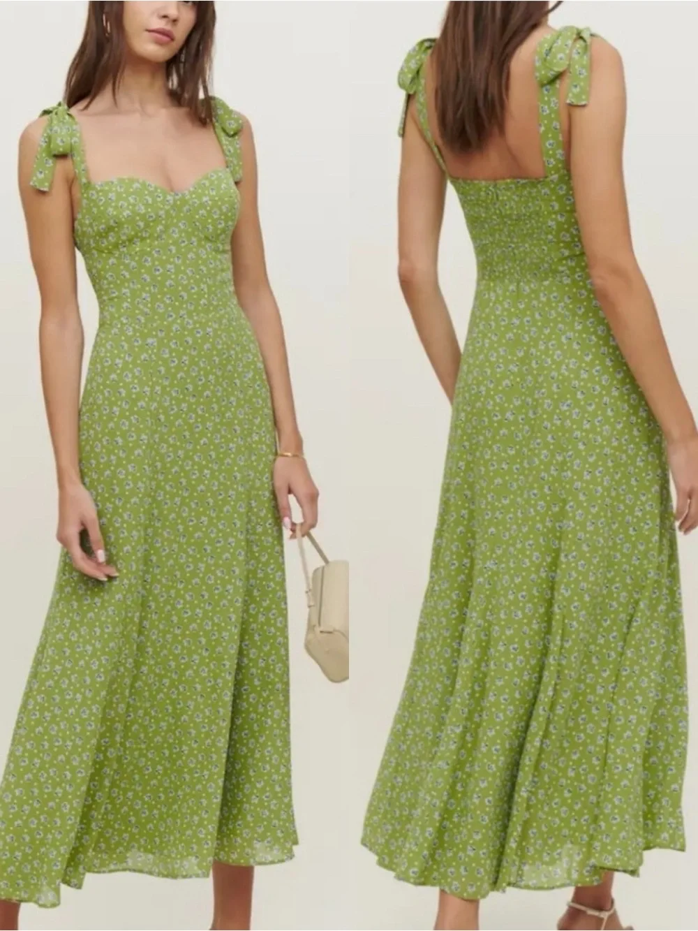 Reformation Nadira Green Floral Sleeveless Midi Dress S (4)